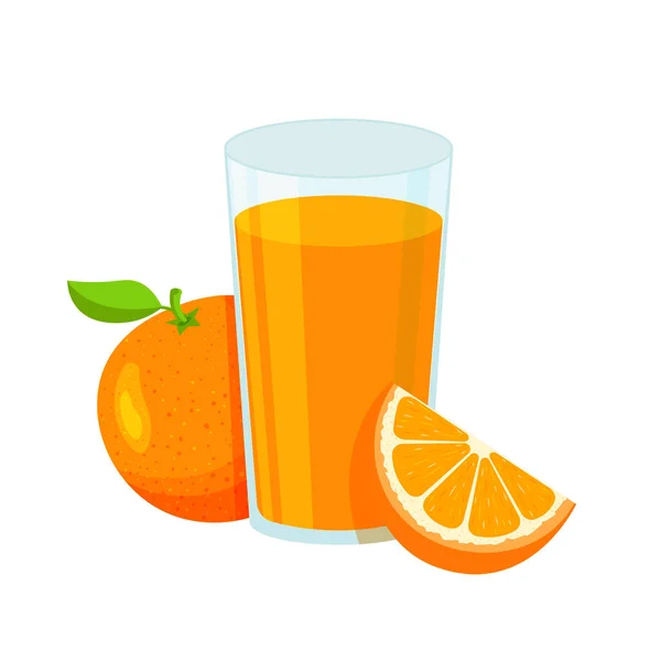 Jus Orange Naturel Dans Verre Jus Frais Pressé Avec Tranche — Image vectorielle