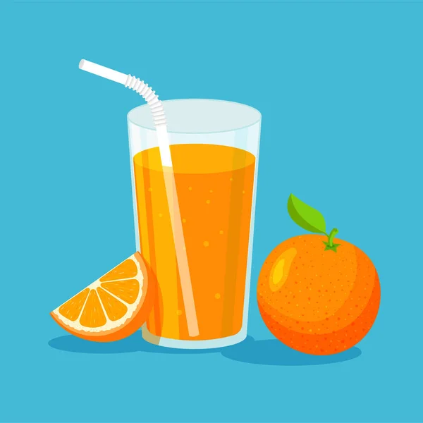 Natural Orange Juice Glass Fresh Squeezed Juice Cut Slice Drinking — Stock Vector