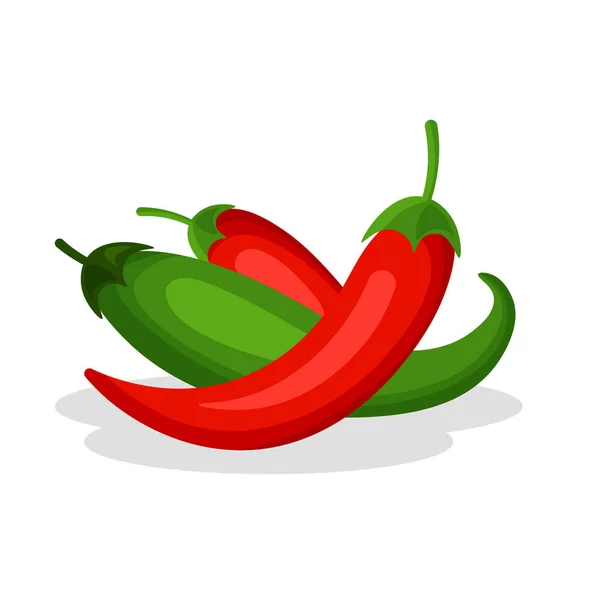 Chilli Pepper Set Isolated White Background Hot Spicy Red Green — Stock Vector