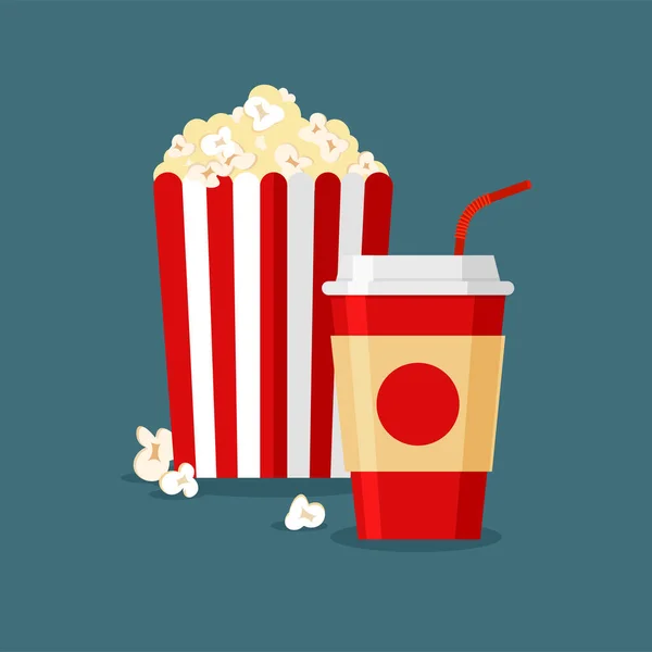 Natrondrank Popcorn Klassiek Gestreept Rood Wit Kartonnen Doos Tekenfilmstijl Voor — Stockvector