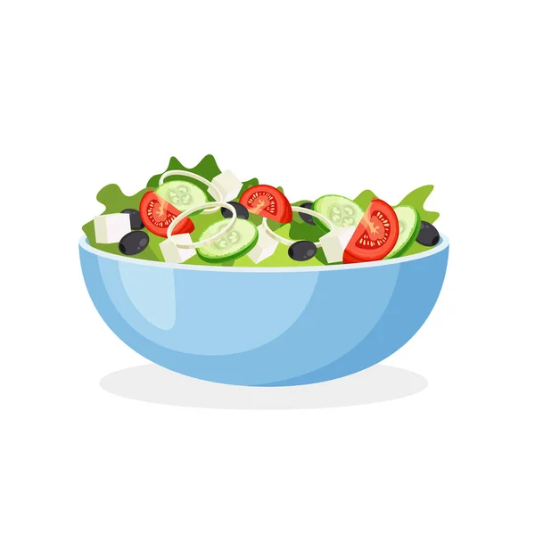 Salade Grecque Dans Une Assiette Ensemble Légumes Frais Dans Bol — Image vectorielle