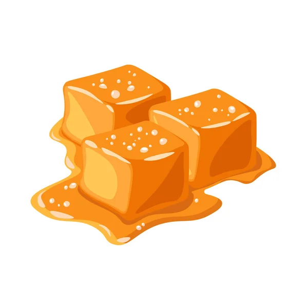 Piece Salted Caramel Isolated White Background Melted Appetizing Caramel Cubes — Stock Vector