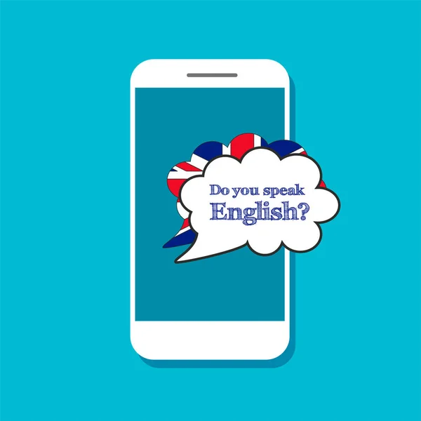 You Speak English Concept Online Learning Speech Bubble Smartphone Vector — Stok Vektör