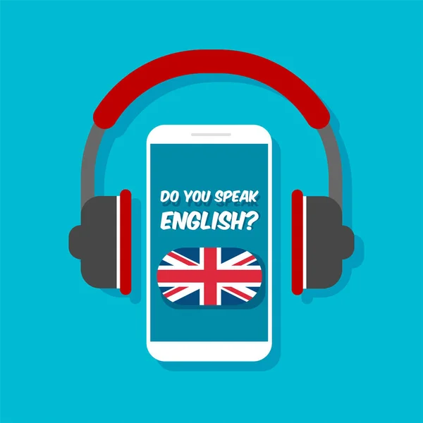 You Speak English Concept Online Learning Smartphone Headphones Front View — Stok Vektör