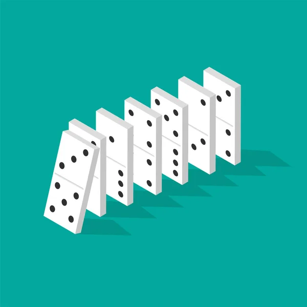 Falling Dominoes Isometric Projection Isolated Green Background Domino Effect Chain — Διανυσματικό Αρχείο