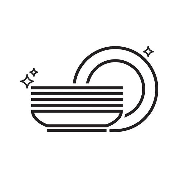 Куча Чистой Посуды Изолированы Белом Фоне Кухонная Линия Иконка Столовые — стоковый вектор