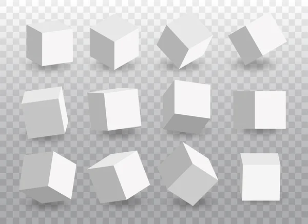 Set White Vector Cartoon Cubes Cube Outline Icons Perspective Geometric — Stok Vektör