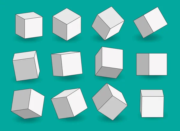 Ensemble Cubes Dessin Animé Vectoriel Blanc Les Icônes Contour Cube — Image vectorielle