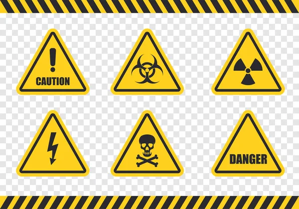 Danger Grunge Vector Signs Hazard Warning Attention Sign Exclamation Mark — Stok Vektör