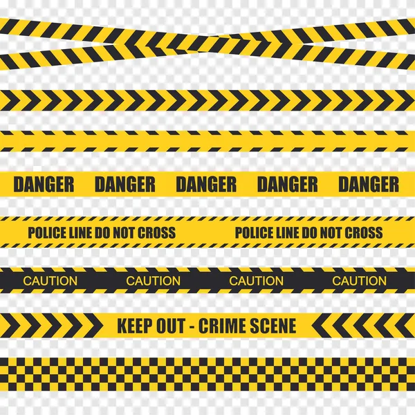 Vector Black Yellow Police Stripe Border Set Danger Caution Seamless — Stok Vektör