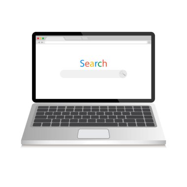 Open laptop and internet browser window on a screen. Web browser blank template in a flat style. Vector illustration isolated on white background.