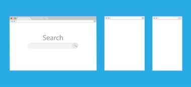 Simple internet browsers window isolated on blue background. Web browser blank template of laptop, tablet and phone. Vector illustration in a flat style.