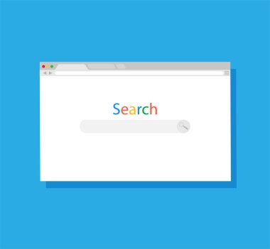 Simple internet browser window isolated on blue background. Web browser blank template of laptop or computer. Vector illustration in a flat style.