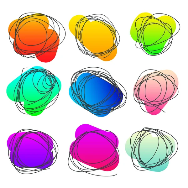 Conjunto Círculos Garabatos Dibujados Mano Con Fondo Degradado Color Dibujo — Vector de stock