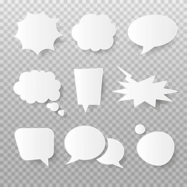 Set Empty Paper White Bubble Speech Thought Cartoon Pop Art — Vetor de Stock