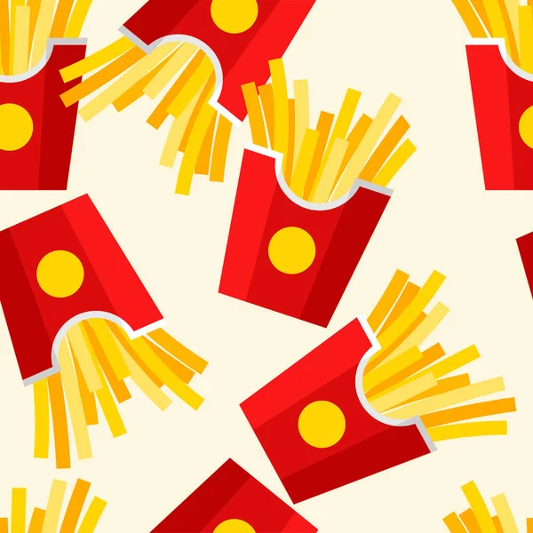 Pommes Frites Sömlöst Mönster Sommarbanner Med Snabbmatsikon Platt Vektor Illustration — Stock vektor