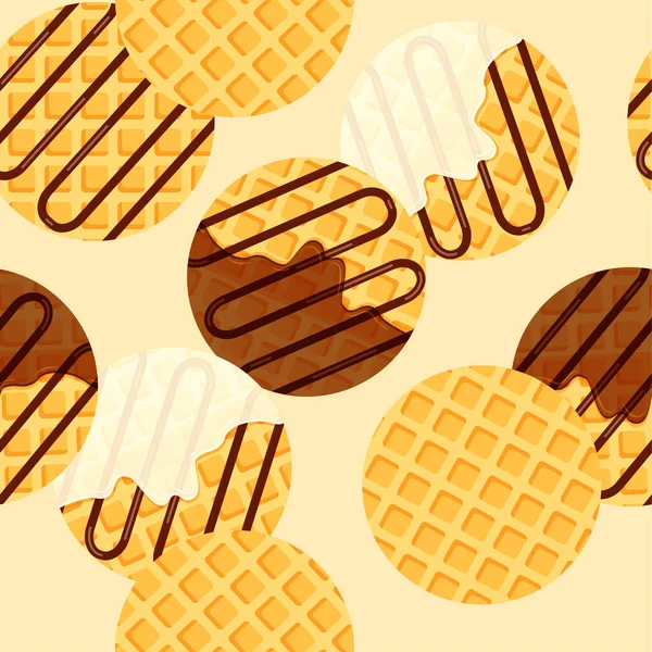 Weense Belgische Wafels Naadloos Patroon Ronde Wafel Met Vanille Room — Stockvector