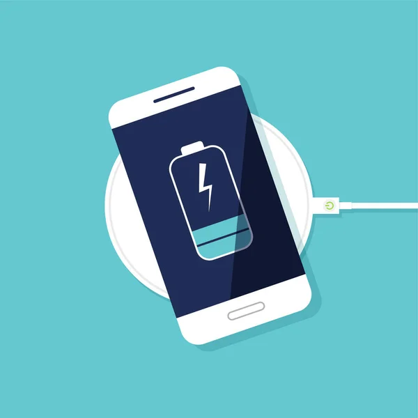 Chargement Sans Fil Batterie Smartphone Concept Appareil Vue Dessus Illustration — Image vectorielle