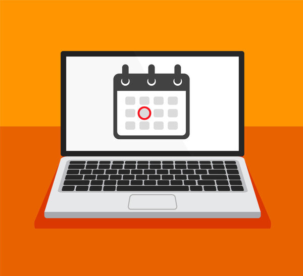 Портативный белый экран с календарем и выделенной датой. Концепция мероприятия или крайнего срока. Векторная иллюстрация на жёлтом фоне.