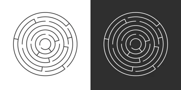 Conjunto Labirinto Circular Modelo Labirinto Fundo Branco Preto Ilustração Vetorial — Vetor de Stock