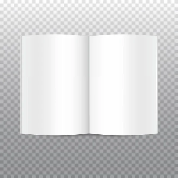 矢量模拟了在透明背景下孤立的开白白空白书 水平现实的杂志 小册子 小册子或笔记本模板为您的设计 在书的前面 — 图库矢量图片