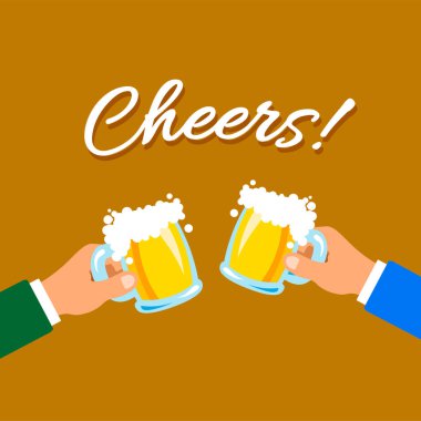 Şerefe bira kupaları. Ekim Festivali 2020 afişi. Sonbahar tatili. İzole vektör illüstrasyonu. Web sayfası, davetiyeler, broşürler için tasarım.