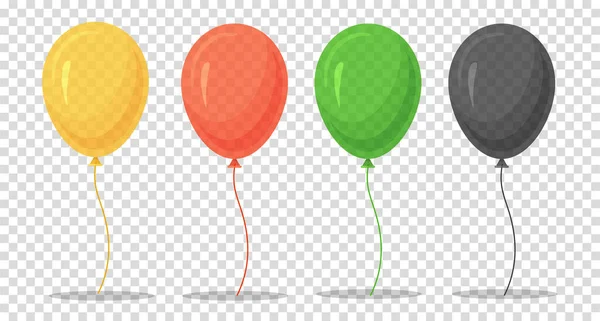 透明背景に隔離された漫画ベクトルカラフルな風船のセット 黒の誕生日 休日のイベント パーティー 結婚式のための気球 ベクターイラスト — ストックベクタ