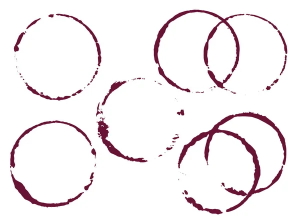 Wine Glass Stains Spots Vector Ring Circle Isolated White Background — Stock Vector