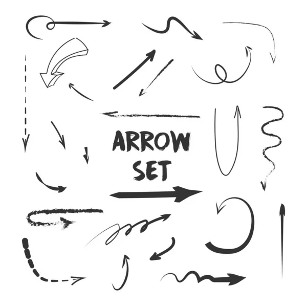 Set Vector Handwriting Arrows Collection Black Direction Pencil Sketch Symbols — Stock Vector