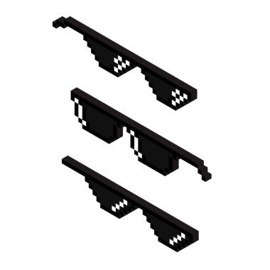 Isome tasarım patronu gangster pikselli güneş gözlüğü. Beyaz arka planda üç boyutlu eşkıya özellikleri izole edildi. Vektör illüstrasyonu.