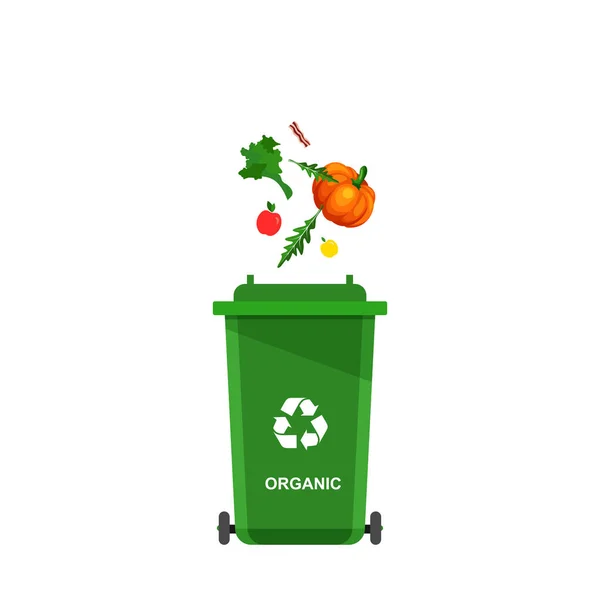 Různé Organické Odpadky Speciální Urně Koncept Recyklace Vektorů Koše Recyklaci — Stockový vektor