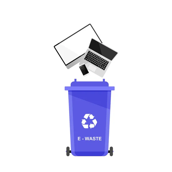 쓰레기장에 쓰레기를 분무기 재활용 개념입니다 쓰레기와 건전지를 분류하여 재활용 — 스톡 벡터