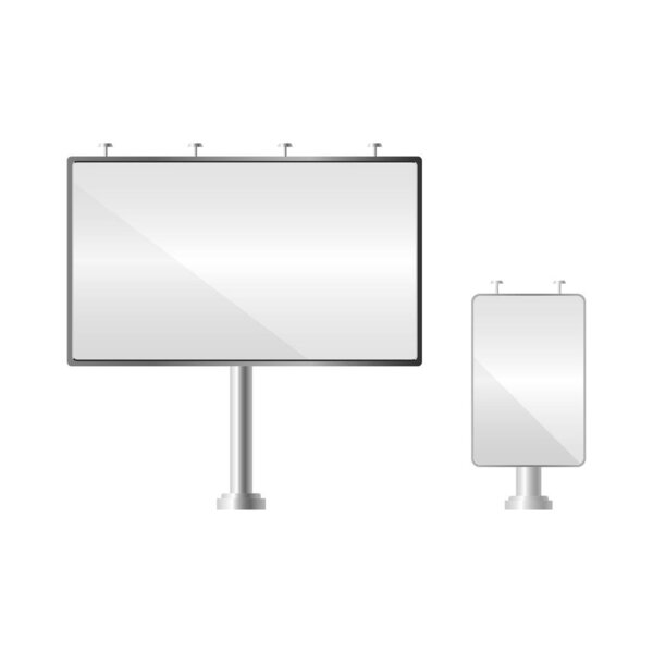 Blank billboard. Mockup and template for your advertisement and design. Realistic advertising constructions and light boxes. Outdoor big board. Vector illustration.