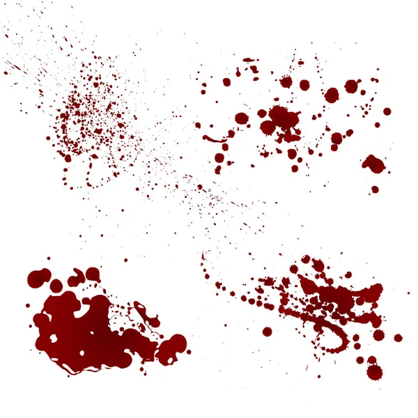 一套现实的 血腥的飞溅 一滴又一滴的血 血迹斑斑 孤立无援在白色背景上孤立的向量图解 红色水坑 — 图库矢量图片