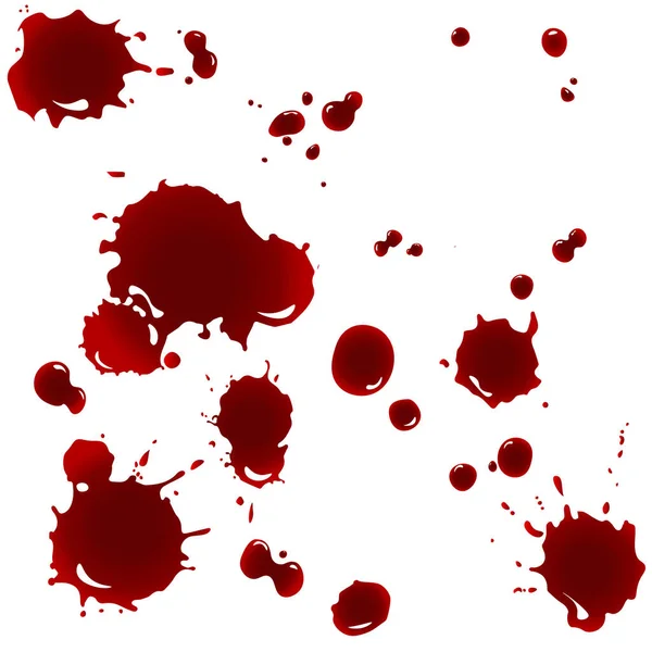 一套现实的 血腥的飞溅 一滴又一滴的血 血迹斑斑 在白色背景上孤立的向量图解 红色水坑 — 图库矢量图片