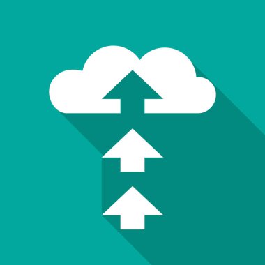 Bulut simgesinin düz tasarımı. İndirme işlemi. Bulut depolama konsepti izole edildi. Vektör illüstrasyonu