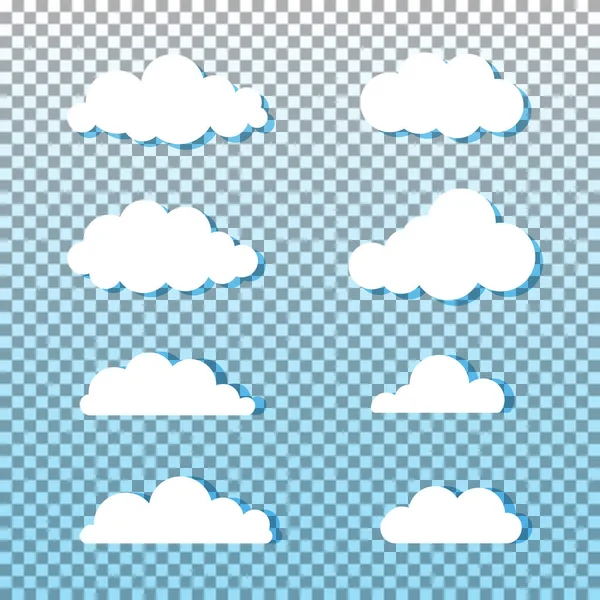 Conjunto Nubes Diseño Plano Aisladas Sobre Fondo Transparente Dibujos Animados — Vector de stock