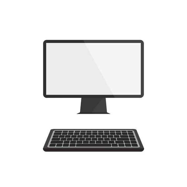 Moniteur Ordinateur Avec Clavier Dans Style Plat Mode Écran Affichage — Image vectorielle