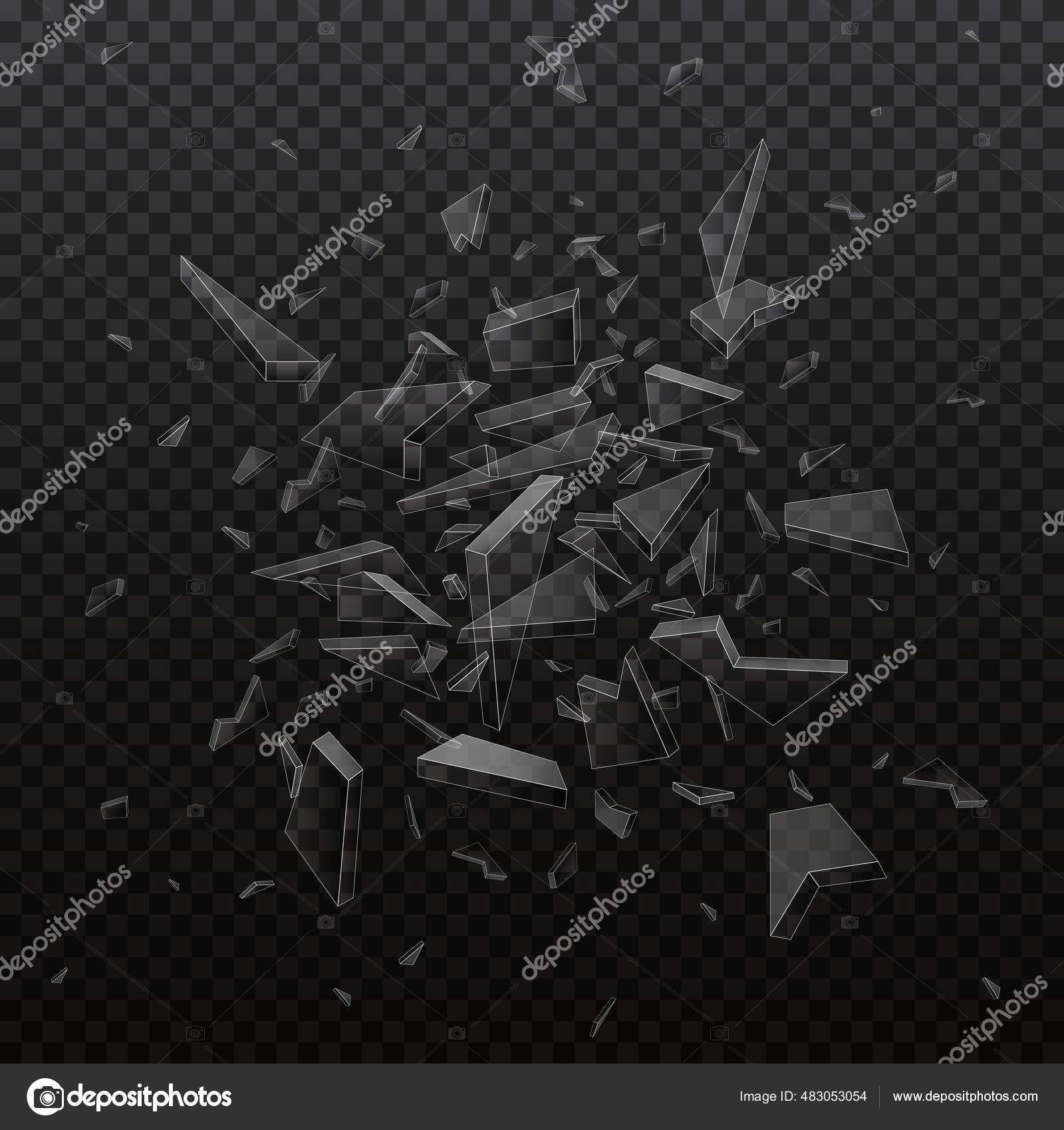 Vector Shards Broken Glass Shattered Glass Pieces Isolated Black