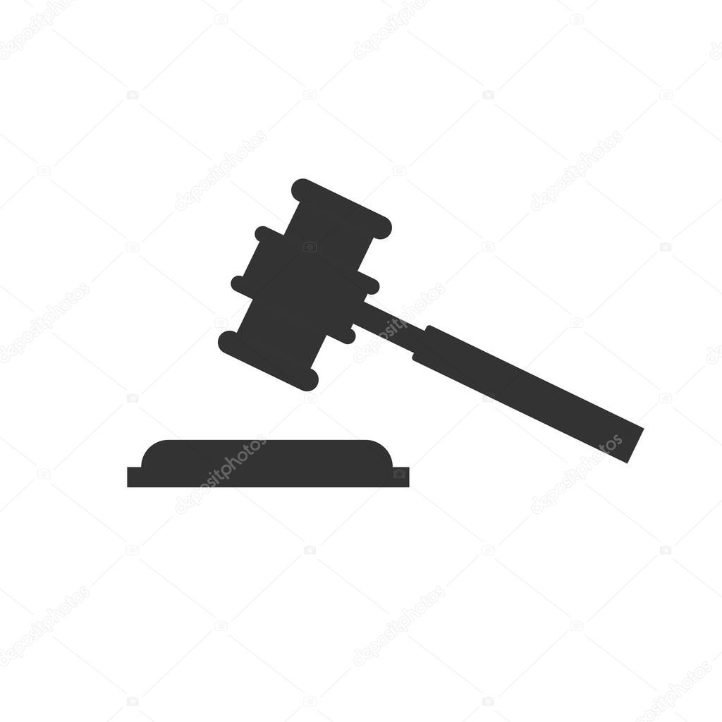 Flat design of judge gavel icon. Simple modern symbol. Perfect black pictogram illustration isolated on white background. Gavel blow concept