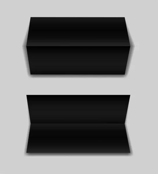 柔らかい影と灰色の背景に現実的な両面紙のパンフレットのセット ブラックブックレットテンプレート 名刺デザインやチラシのモックアップ ベクターイラスト — ストックベクタ