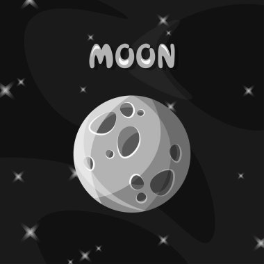 Dolunayın düz tasarımı uzay arka planında izole edildi. Vektör çizimi