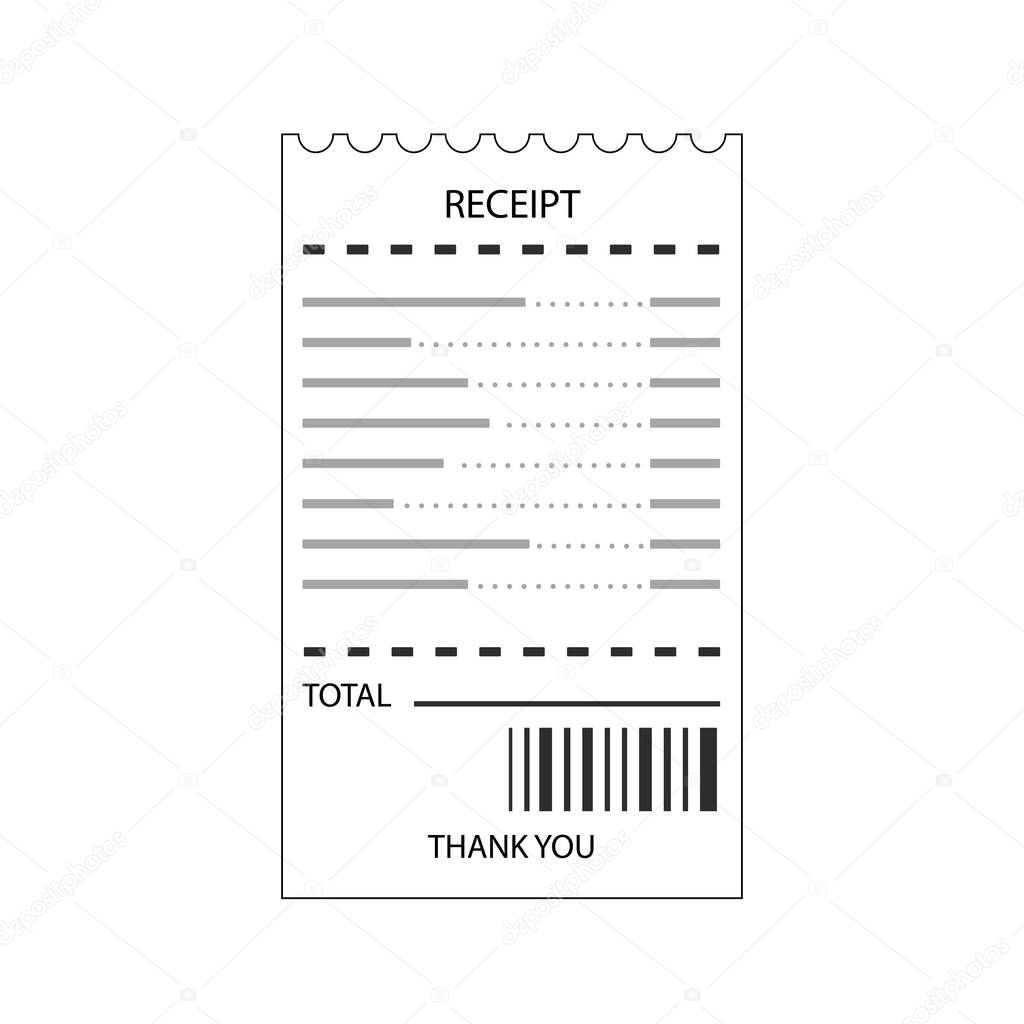 Flat design of blank receipt with bar code. Bill atm template or restaurant paper financial check. Vector illustration. Isolated