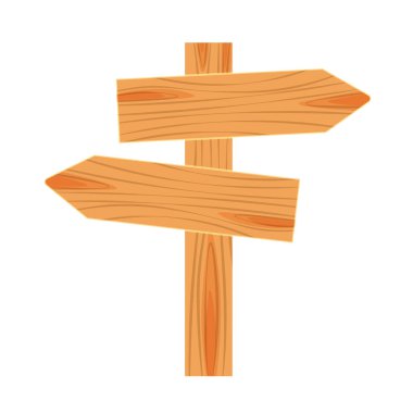 Tahta yol tabelasının düz tasarımı. Ahşap boş tabela, tahta ve plaka şeffaf arka planda izole edilmiş. Vektör illüstrasyonu