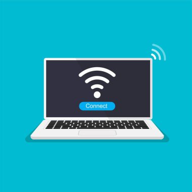 Kablosuz internet bağlantısı. Ekrandaki kablosuz ağ sinyali. İnternet konsepti. Vektör illüstrasyonu.