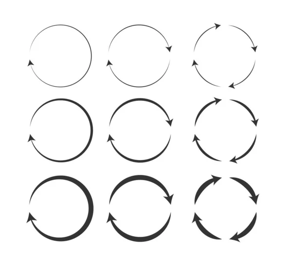 白い背景に隔離された円の矢印のベクトルセット 矢印と回転ロードシンボルを回転させます 円の回転要素 やり直しプロセス — ストックベクタ