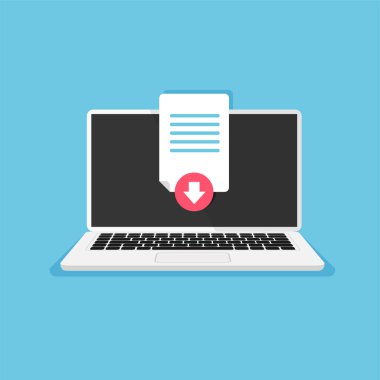 pdf dosyası bilgisayara yükleniyor. İndirme ve kaydetme işlemi. Belge simgesi dizüstü bilgisayarda yükleniyor. Düz moda vektör illüstrasyonuName.