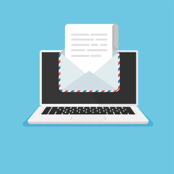Laptop Com Envelope Aberto Documento Tela Receber Enviar Nova Carta —  Vetores de Stock