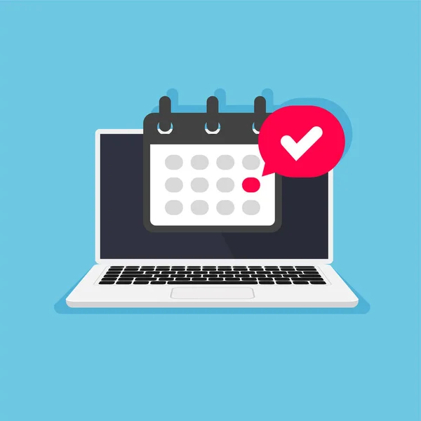 Laptop Mit Kalender Und Hervorgehobenem Datum Benachrichtigung Über Abgabetermin Oder — Stockvektor