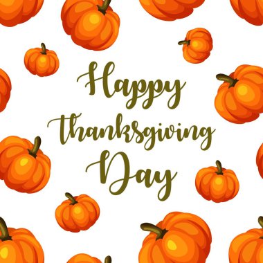 El yazısı ve balkabağı çizilmiş Şükran Günü afişleriniz kutlu olsun. Vektör çizimi. Kusursuz desen